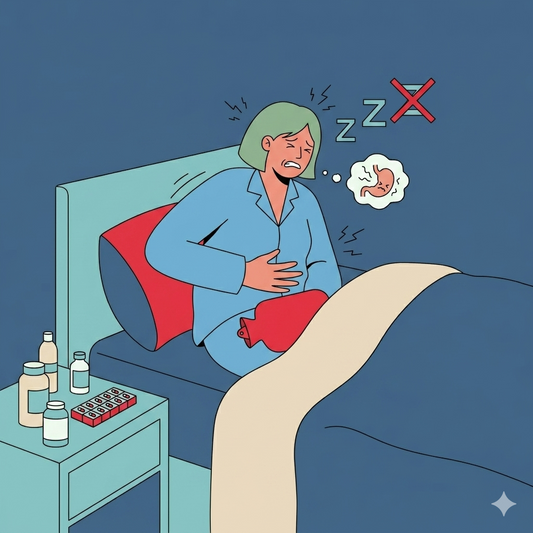 A person in bed experiencing bad sleep and digestive problems, showcasing the bad sleep digestive problems connection.